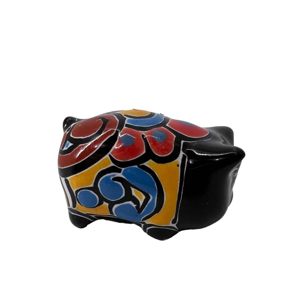 Miniature Black Piggy Colorful Folk Art House Hog - Picture 2 of 7